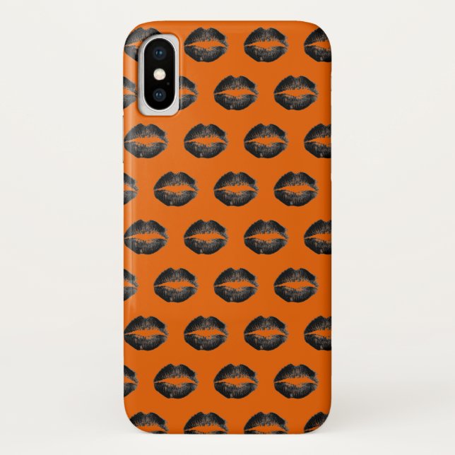 Coques Case-Mate iPhone Halloween Lèvres Noires Orange (Dos)