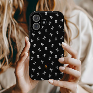 Coque Pour iPhone 16 Halloween monogramme et crâne croisé