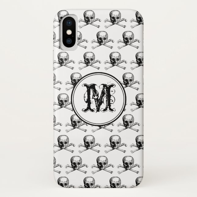 Coques Case-Mate iPhone Halloween noir blanc crâne Personnalisé Monogramme (Dos)