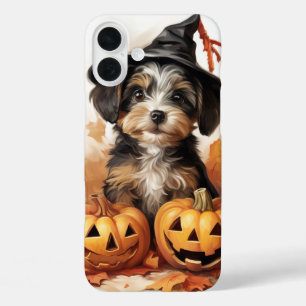 COQUE POUR iPhone 16 PLUS HALLOWEEN PUPPY DOG ADORABLE AVEC CITROUILLES