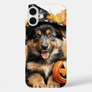COQUE POUR iPhone 16 PLUS HALLOWEEN PUPPY DOG ADORABLE AVEC CITROUILLES