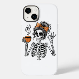 Coque Case-Mate iPhone Halloween Skeleton Messy Bun Coffee