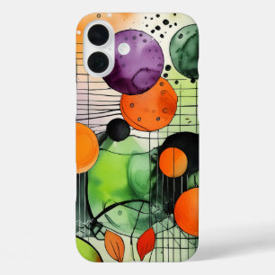 COQUE POUR iPhone 16 PLUS HALLOWEEN VERT & ORANGE & PURPLE ABSTRAIT