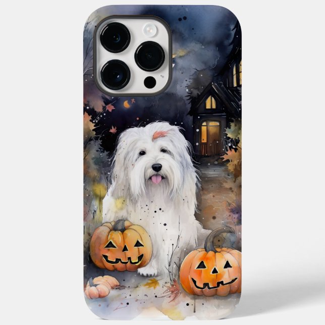 Coques Case-Mate iPhone Halloween vieux chien anglais avec la peur Citroui (Verso)