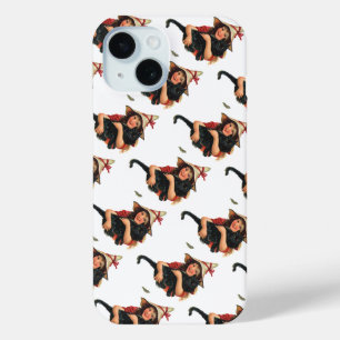 Coque Pour iPhone 15 Halloween vintage, sorcière avec chat noir