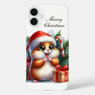 Coque Pour iPhone 16 Plus Hamster de Noël festif personnalisable