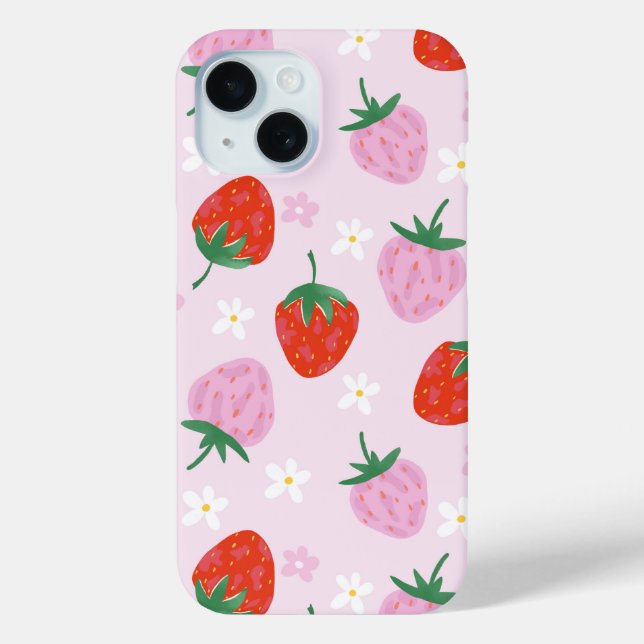 Coques Case-Mate iPhone Hand-Drawn Aesthetic Strawberry Seamless Pattern (Verso)