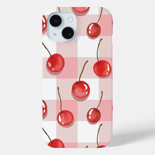 Coques Case-Mate iPhone Hand-Painted Red Cherries Seamless Pattern (Verso)