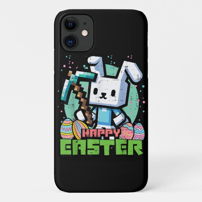 Coques Case-Mate iPhone Happy Easter Bunny Pixel Game  (Dos)