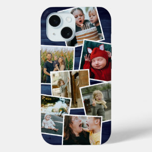 Coque Case-Mate iPhone Happy Family Photo Collage Blue Wood