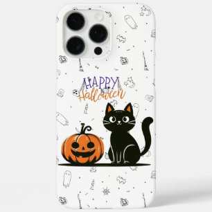 Coque iPhone 16 Pro Max Happy Halloween chat et citrouille