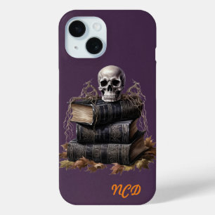 Coque Case-Mate iPhone Happy Halloween crâne et livres personnalisés