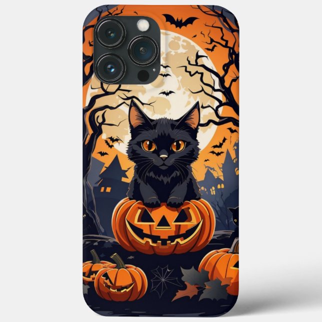 Coques Case-Mate iPhone Happy Halloween scène de chat noir, cadeau Hallowe (Verso)