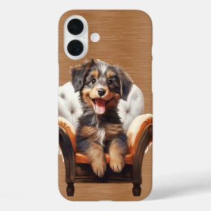 COQUE POUR iPhone 16 PLUS HAPPY TRI-COLORED LONG HAIRED PUPPY CHIEN