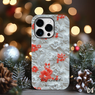 Coque Case-Mate iPhone Harmonie florale en relief corail et blanc
