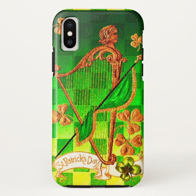 Coques Case-Mate iPhone HARPE IRLANDAISE, TRÈFLES VERTS DORÉS Fête de la S (Dos)