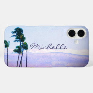 Coque Pour iPhone 16 Plus Hawaii Coastal Palm Trees Mountain Nom personnalis