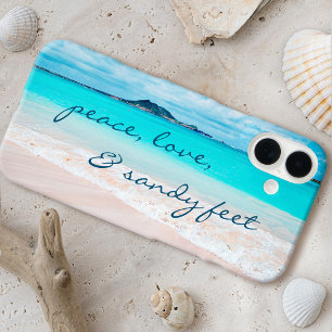 Coques iPhone 16 Plus Hawaii Tropical Beach Peace Love Sandy Pieds Scrip
