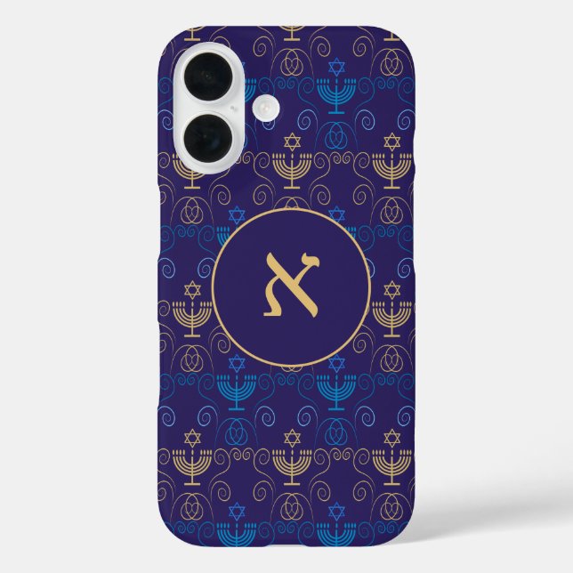 Coques Case-Mate iPhone Hébreu Monogramme Hanoukka Personnalisé Hanukkiah (Verso)
