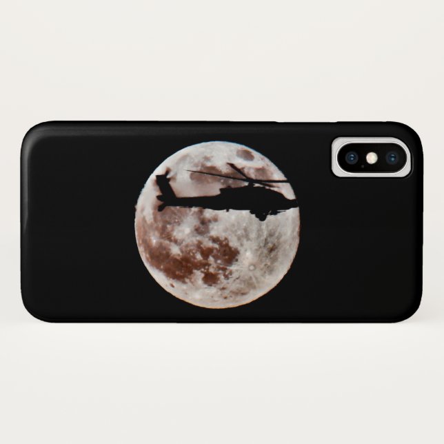 Coques Case-Mate iPhone Hélicoptère militaire contre la lune en nuit (Dos (Horizontal))