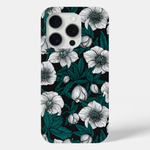 Coque Case-Mate iPhone Hellebores blancs avec feuilles bleus