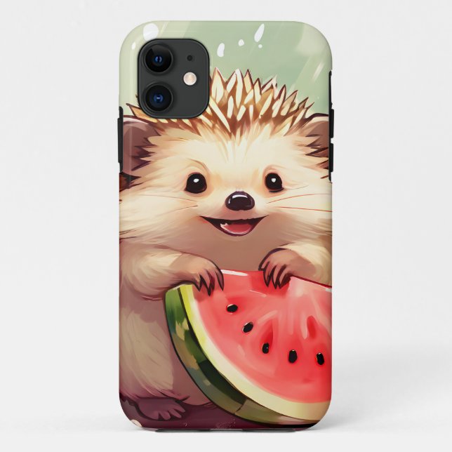 Coques Case-Mate iPhone Hérisson appréciant un morceau de pastèque (Dos)