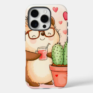 Coque iPhone 16 Pro Hérisson Cactus Chedgehog Aquarelle