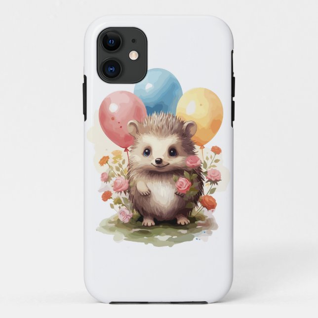 Coques Case-Mate iPhone Hérisson d'aquarelle rétro mignon avec ballons (Dos)