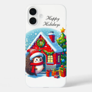 Coque Pour iPhone 16 Plus Hérisson de Noël festif personnalisable