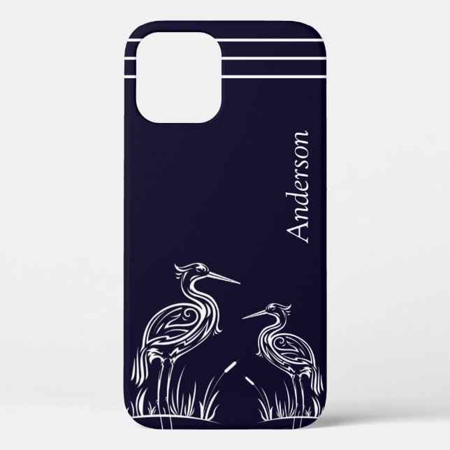 Coques Case-Mate iPhone Hérons blancs personnalisés côtiers Oiseaux Bleu m (Verso)
