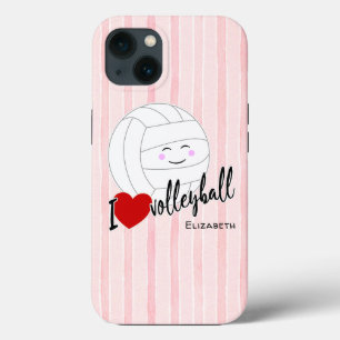 Case-Mate iPhone Case heureux kawaii J'aime volleyball coeur rayures ros