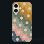 Coque Pour iPhone 16 Hexagone géométrique Formes florales Terre Rose ve<br><div class="desc">Ce boîtier téléphonique élégant est doté d'un motif géométrique boho de formes hexagonales vintages dans une palette de couleurs modernes de bleu marine,  vert forêt,  rose roux et jaune moutarde.</div>
