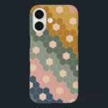 Coque Pour iPhone 16 Hexagone géométrique Formes florales Terre Rose ve<br><div class="desc">Ce boîtier téléphonique élégant est doté d'un motif géométrique boho de formes hexagonales vintages dans une palette de couleurs modernes de bleu marine,  vert forêt,  rose roux et jaune moutarde.</div>