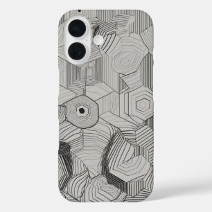 Coque Pour iPhone 16 Hexagons Concentrés Ligne Art