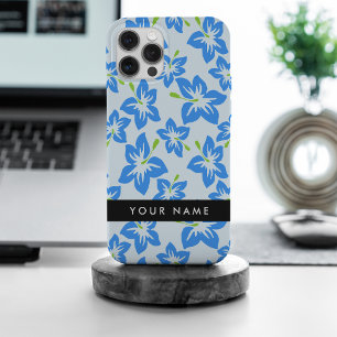 Coque Case-Mate iPhone Hibiscus Bleu, Fleurs Bleues, Votre Nom