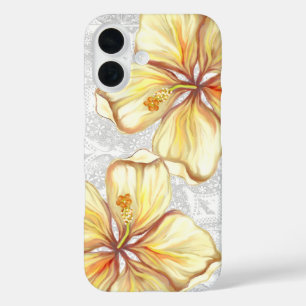 Coque Pour iPhone 16 Hibiscus & dentelle JAUNE