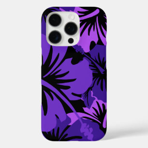 Coque iPhone 16 Pro Hibiscus épopé Floral Hawaïen violet noir