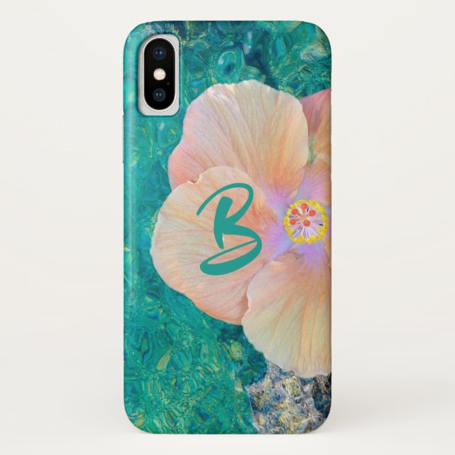 Coques Case-Mate iPhone Hibiscus fleur océan eau Hawaii rose turquoise ros (Dos)