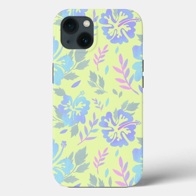 Coques Case-Mate iPhone Hibiscus fleurs violet bleu Jaune motif (Verso)