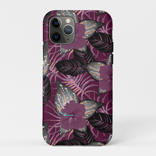 Coques Case-Mate iPhone Hibiscus floral de Bourgogne tropicale (Dos)
