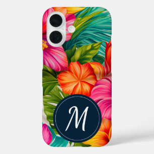 Coque Pour iPhone 16 Hibiscus floral tropical Monogramme