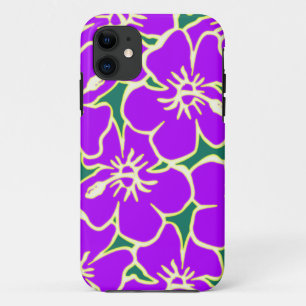 Coque iPhone 11 Hibiscus Floral Violet Fleurs Hawaiiennes Téléphon