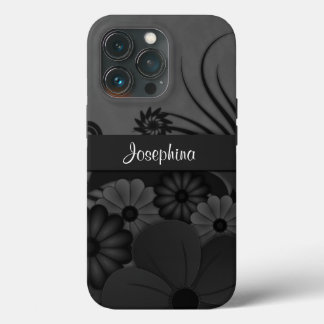 Coques Pour iPhone Hibiscus gothique noir et gris floral
