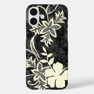 Coque Pour iPhone 16 Plus Hibiscus hawaïen de Waimanalo Batik Noir