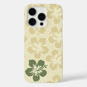 Coque iPhone 16 Pro Hibiscus hawaïen floral de l'île Khaki rayé