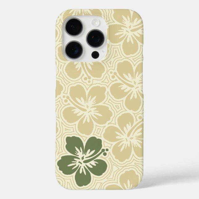 Coques Case-Mate iPhone Hibiscus hawaïen floral de l'île Khaki rayé (Verso)