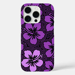 Coque iPhone 16 Pro Hibiscus hawaïen floral de l'île Pinstriped Purple