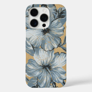 Coque iPhone 16 Pro Hibiscus hawaïens de Lanai Faux Bleu de bois