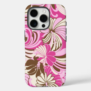 Coque iPhone 16 Pro Hibiscus Jungle Hawaïen Rose Et Brown