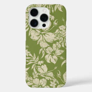 Coque iPhone 16 Pro Hibiscus Pareau Hawaii Floral Moss Green